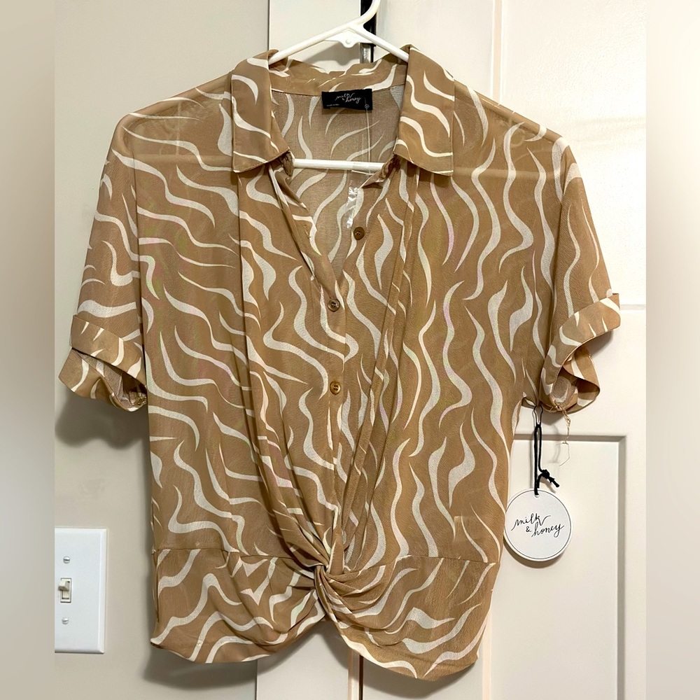 Tan and white sheer top-NWT